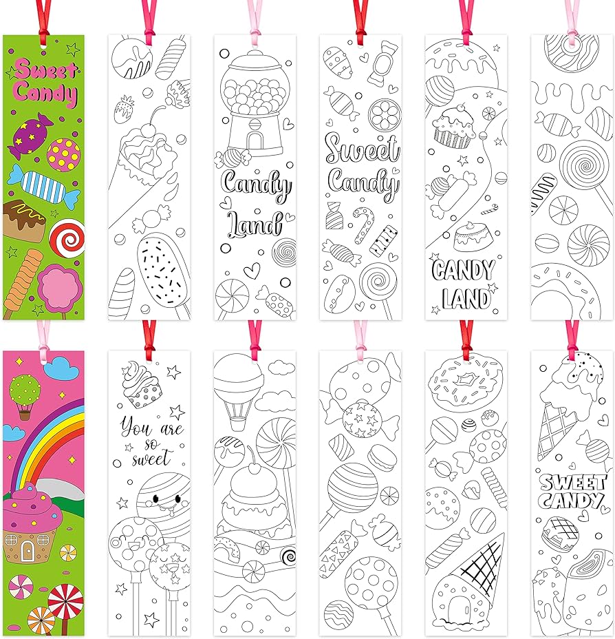 Pcs candyland coloring bookmarks for kids diy coloring paper student book marks color your own bookmarks bulk party supplies birthday gift classroom prizes for boys girls toys games