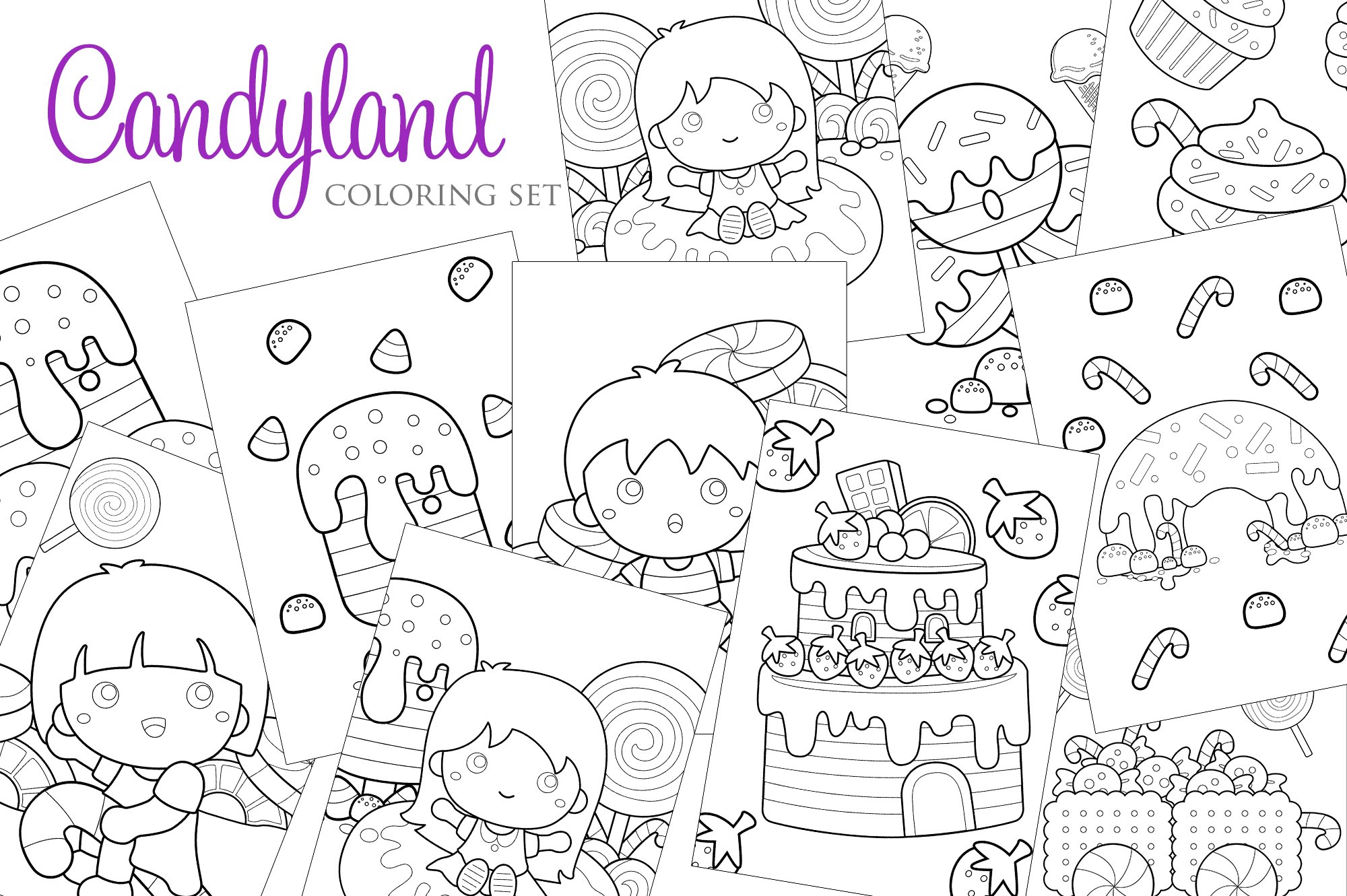 Cute candyland cake and kids coloring a for kids adult