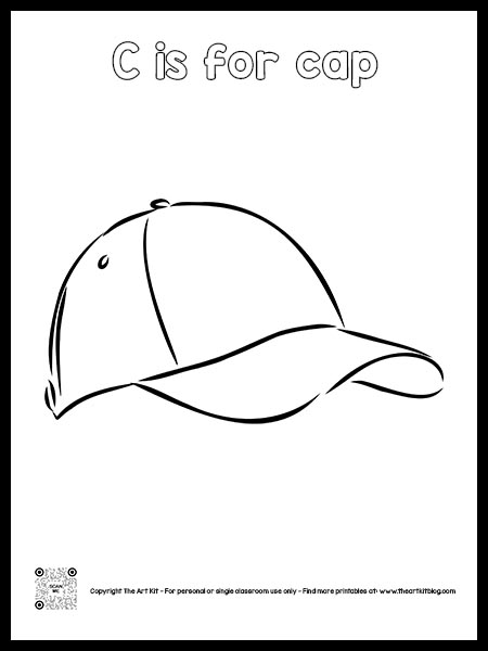 C is for cap coloring page free printable bubble font â the art kit