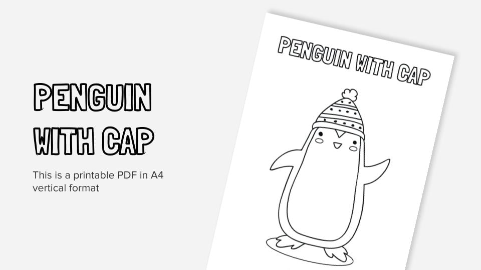 Penguin with cap printable coloring worksheet