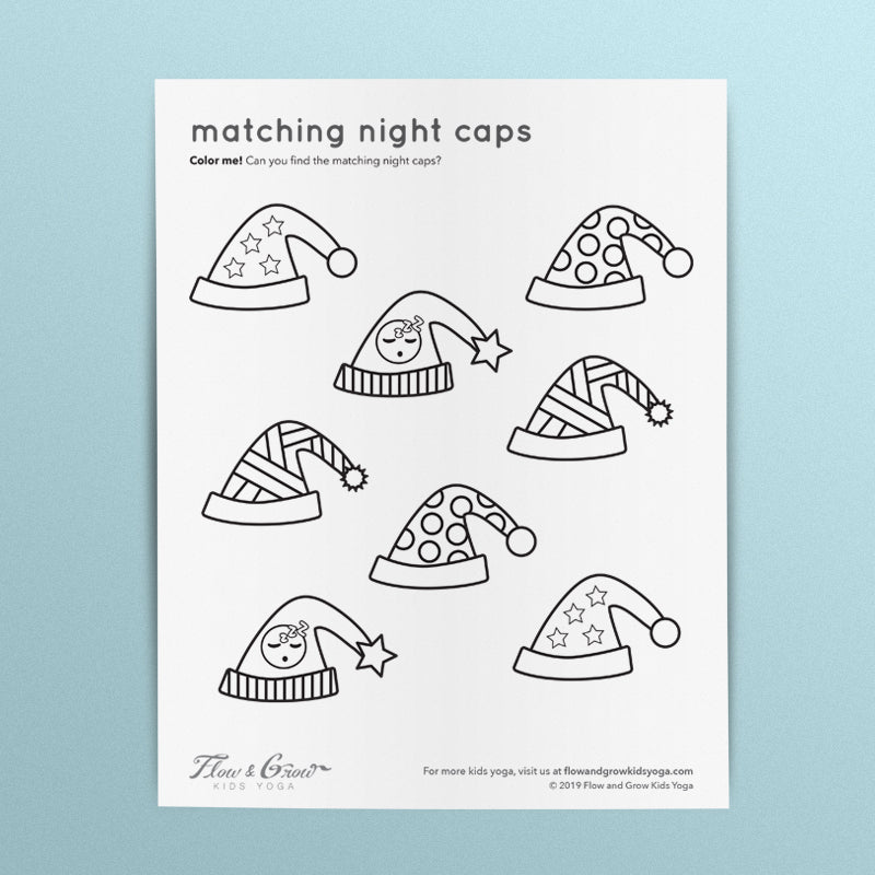 Matching night caps coloring page downloadable printables for kids