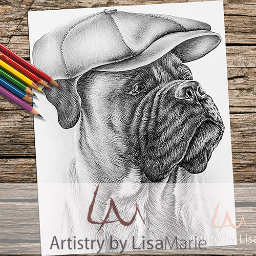 Boxer in cap grayscale printable coloring book page â artistry by lisa marie