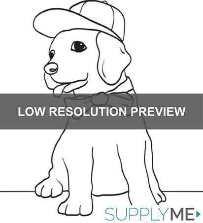 Printable puppy dog wearing a baseball cap and bow tie coloring page â