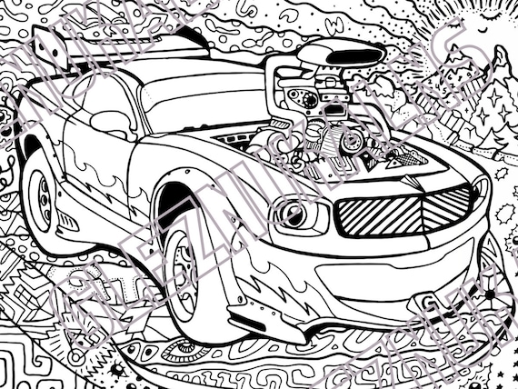 Muscle car coloring pages detailed designs digital download printable adult coloring book pdf