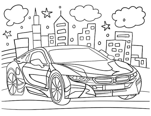 Premium vector car coloring page for kids line art vector blank printable design for children to fill in