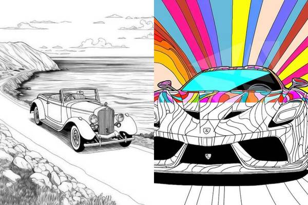 Car coloring pages for adults and kids