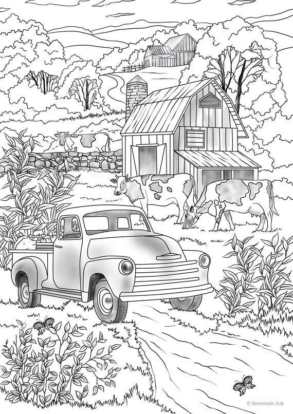 Country car printable adult coloring page from favoreads