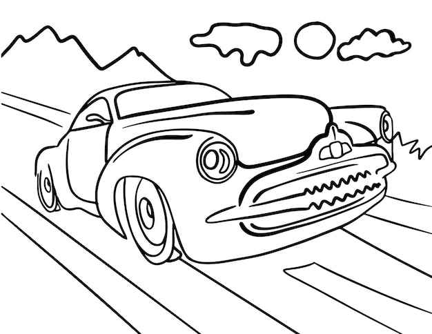 Premium vector car coloring page for kids line art vector blank printable design for children to fill in