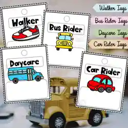 Walker car rider bus rider daycare tags by teach simple