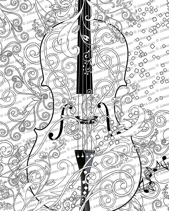 Printable coloring poster adult coloring page free violin art coloring poster line art instant download by juleez