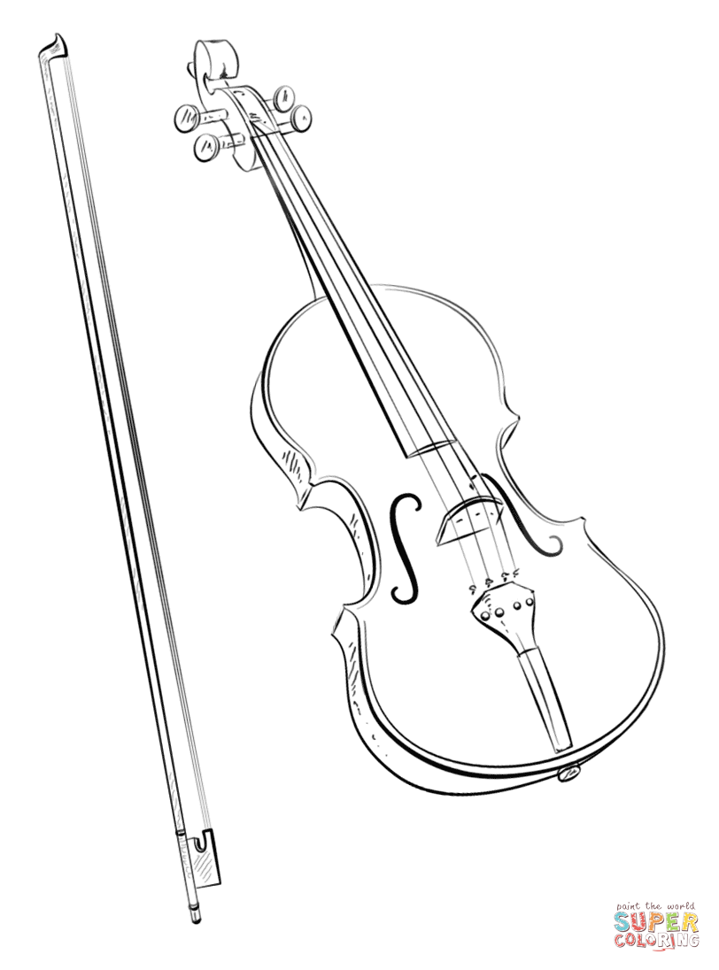 Violin and bow coloring page free printable coloring pages