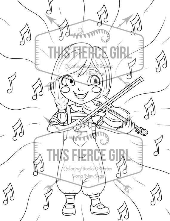 Girl playing violin digital download coloring page