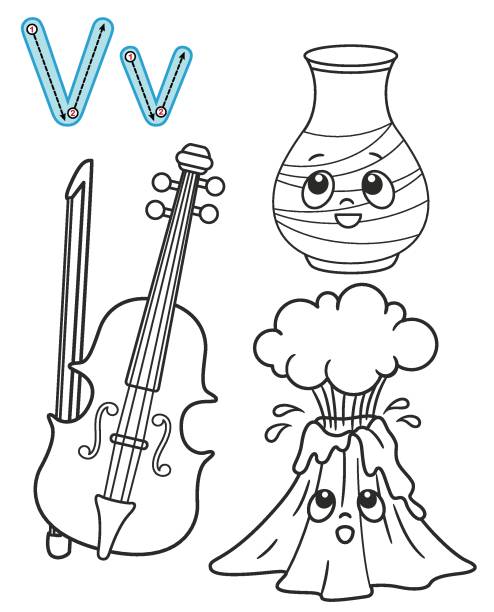 Coloring book for children musical instruments violin stock illustrations royalty