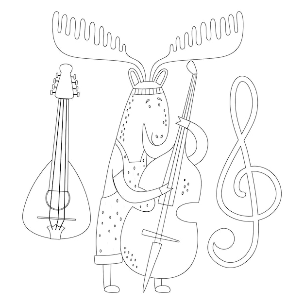 Premium vector cute animals coloring pages for kids with musical instrument printable premium vector