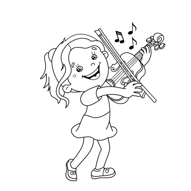 Coloring book for children musical instruments violin stock illustrations royalty