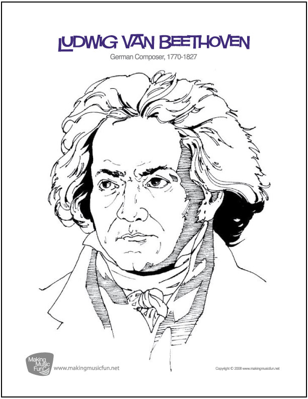 Ludwig van beethoven free famous composer coloring page