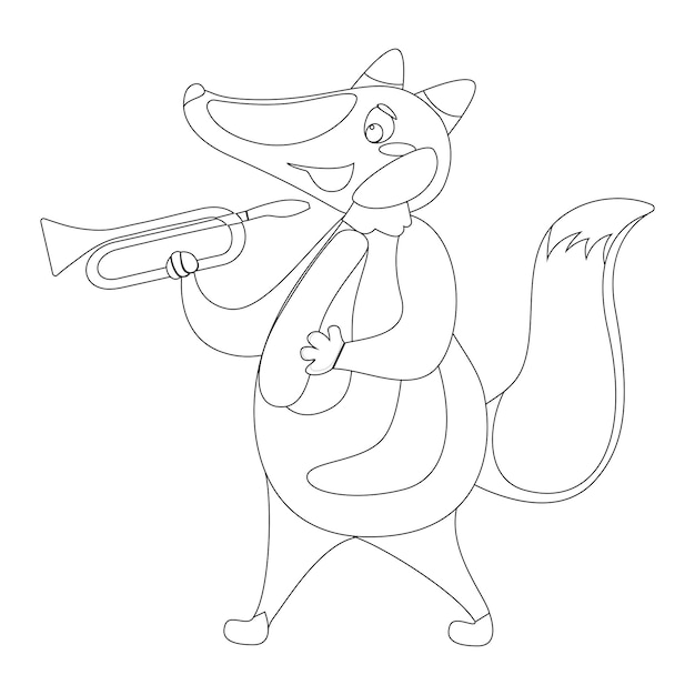 Premium vector cute animals coloring pages for kids with musical instrument printable premium vector