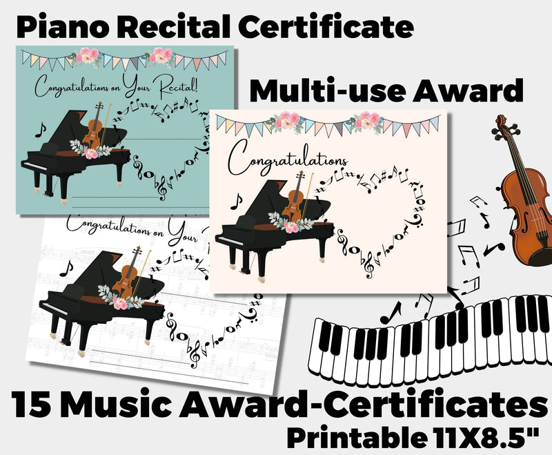 Printable music recital award certificates piano recital violin r â ð music theory shop