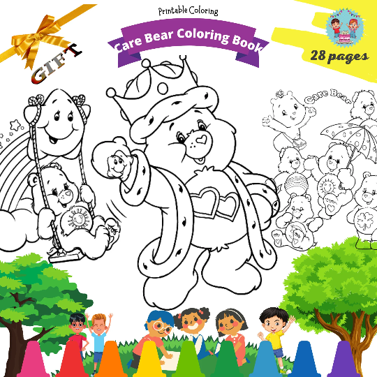 Care bear coloring book pages super cute and amazing for kids child youth baby instant digital download