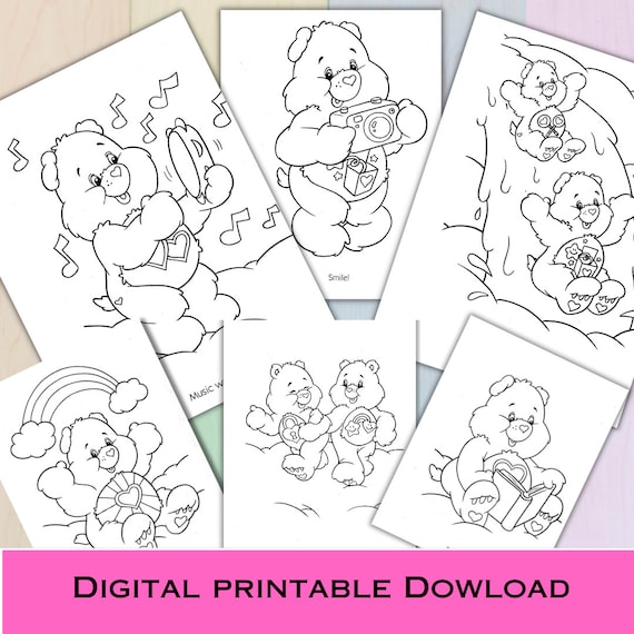 Care bears digital printable coloring pages for kids