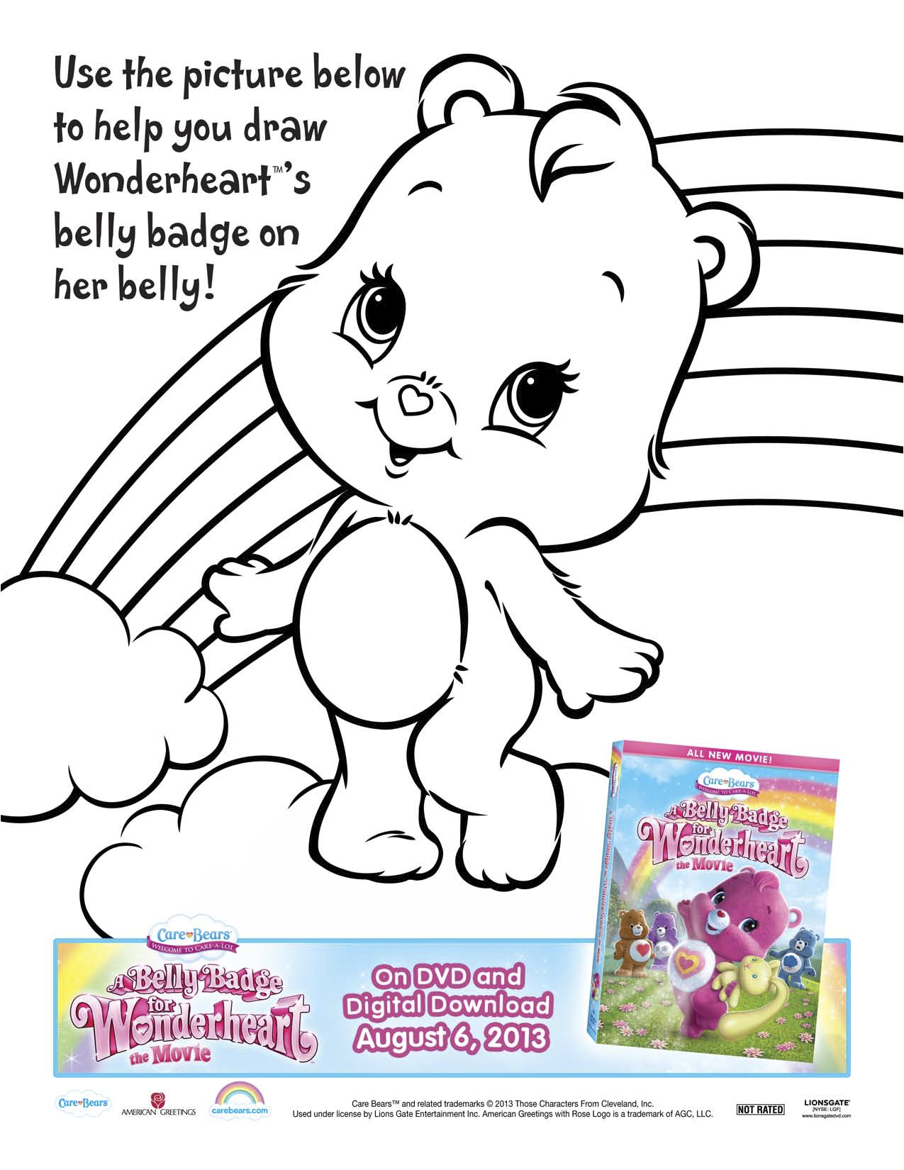 Care bears a belly badge for wonderheart printable coloring page