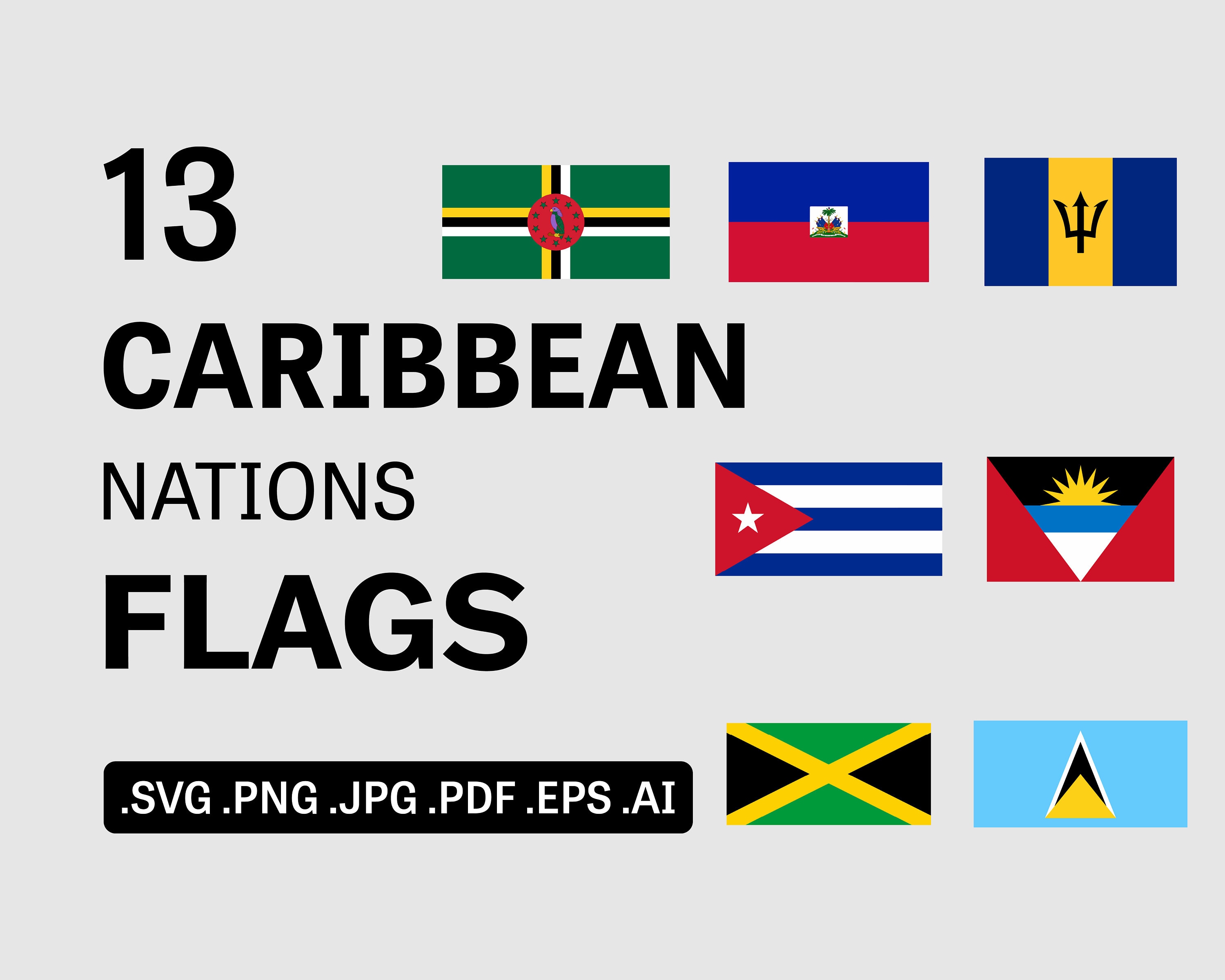 Caribbean countries flag svg bundle set country nation national flags banner cricut cut file icon clipart graphic vector eps png jpg ai pdf