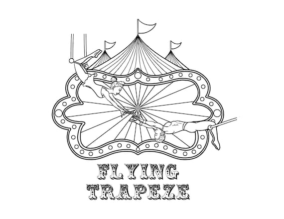 Printable carnival flying trapeze digital download circus coloring page