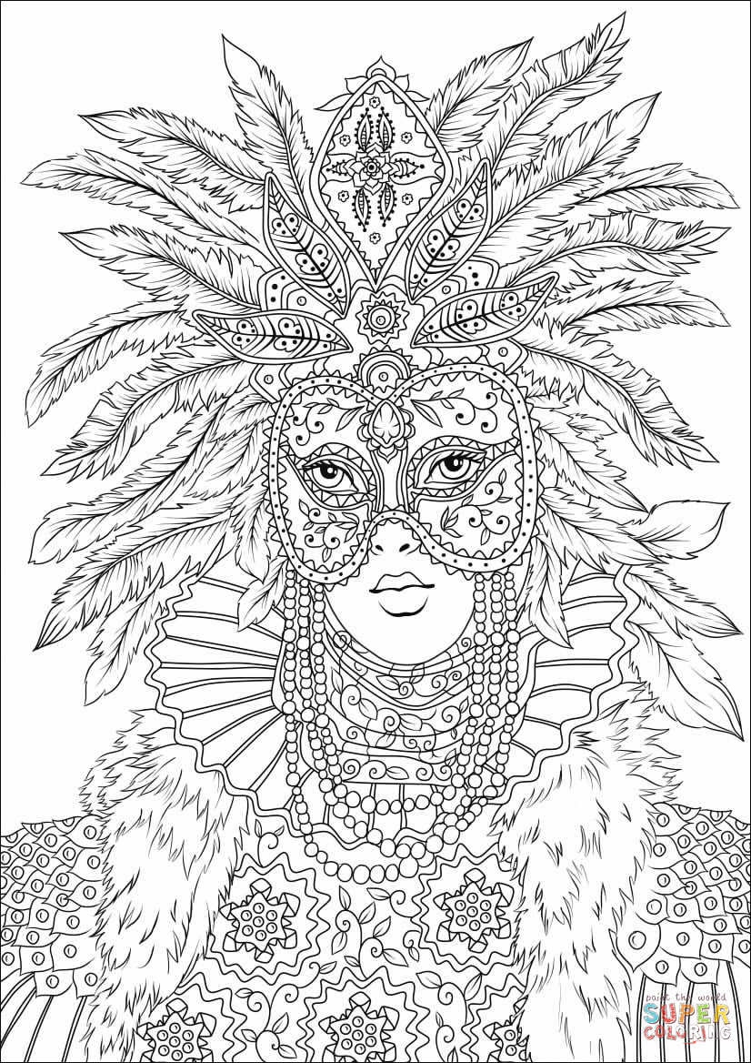 Woman at the carnival of venice coloring page free printable coloring pages