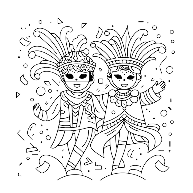 Premium vector sketch hand drawn single line art coloring page line drawing mardi gras carnival day