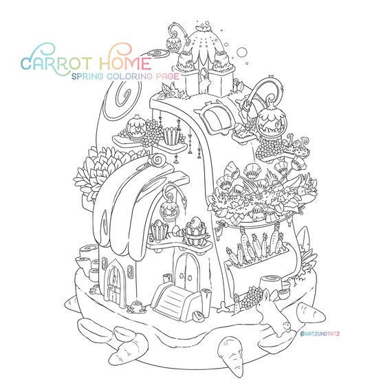 Bunnies coloring page carrot home easter adult coloring page garden egg digi stamp kawaii doodle digital download pdf printable by jen katz