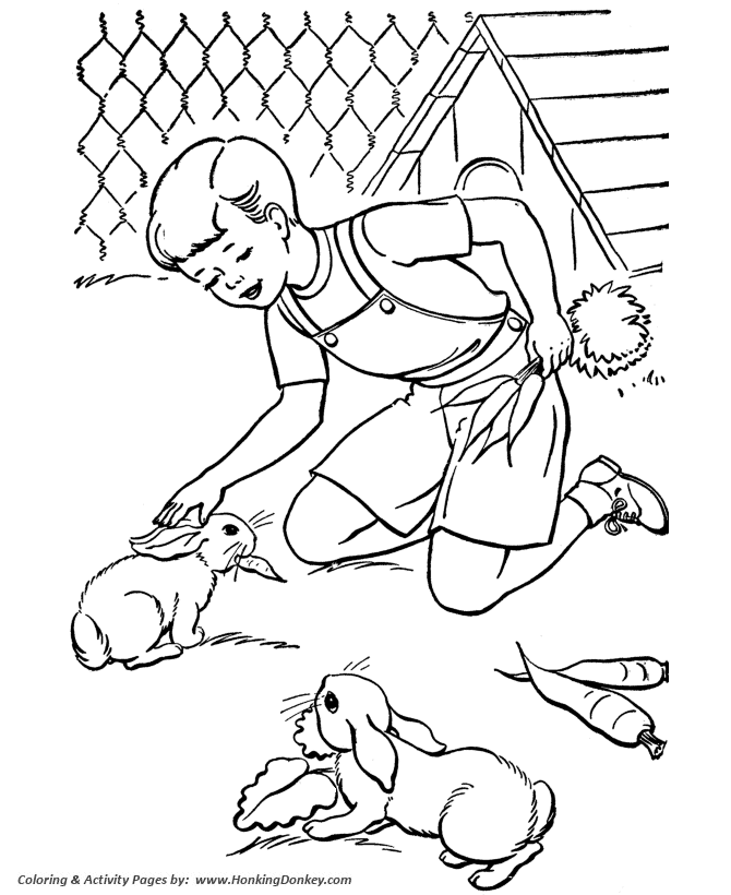 Pets coloring pages free printable rabbit eating carrots in the rabbit pen