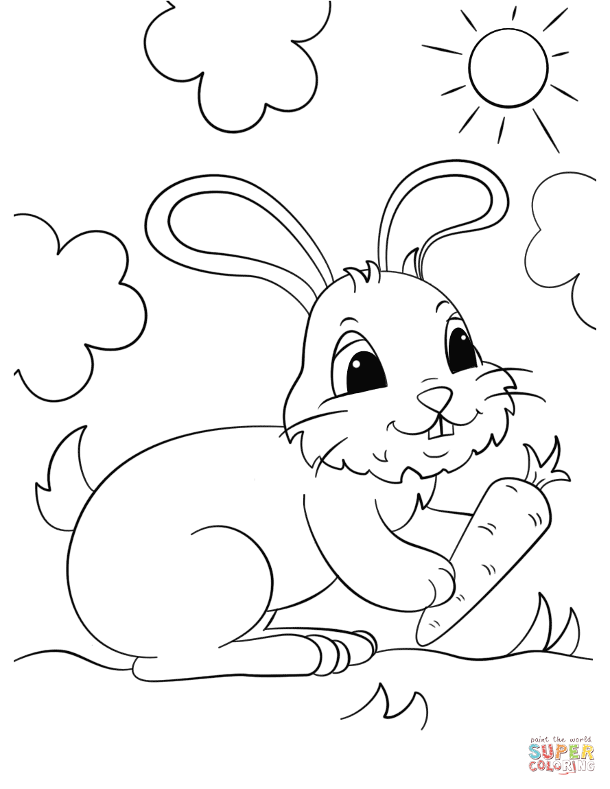 Cute bunny holding a carrot coloring page free printable coloring pages