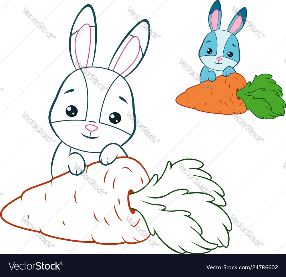 Rabbit and carrot coloring page royalty free vector image