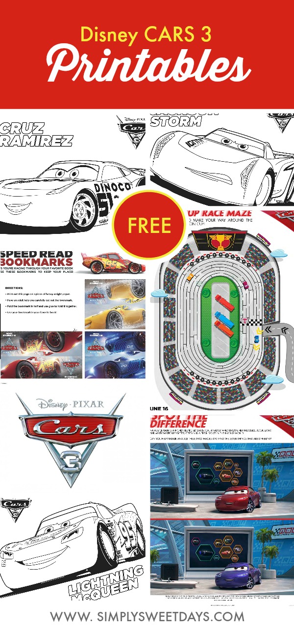 Disney cars printables simply sweet days