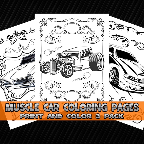 Muscle cars coloring page sheets pack print and color vehicles automobiles vintage classic hot rods instant download