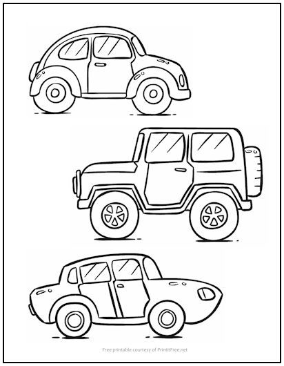 Three cars coloring page print it free