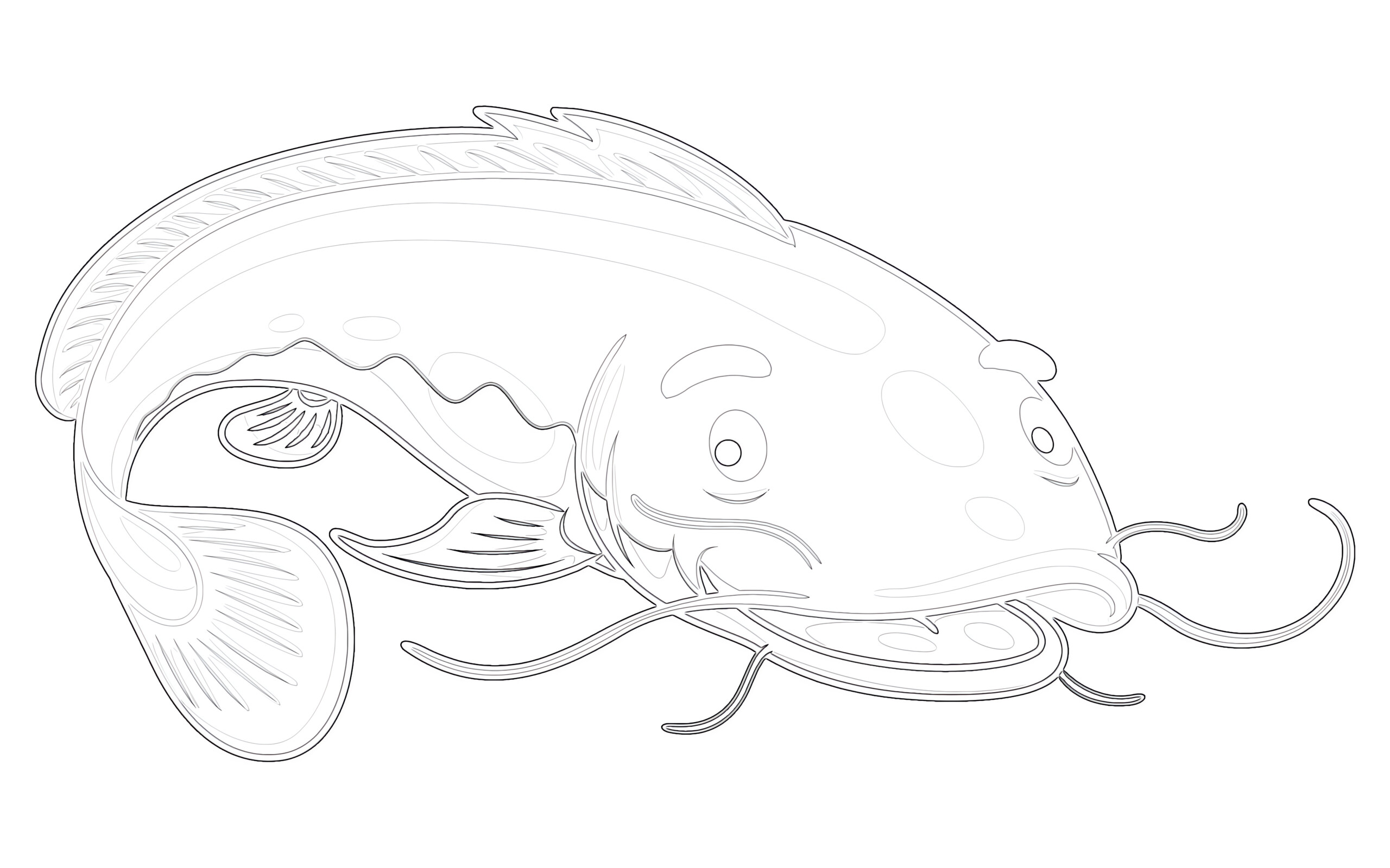 Printable catfish cute cartoon coloring page