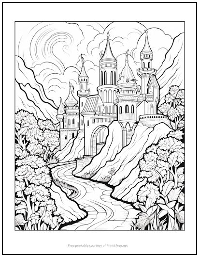 Mountain castle coloring page print it free