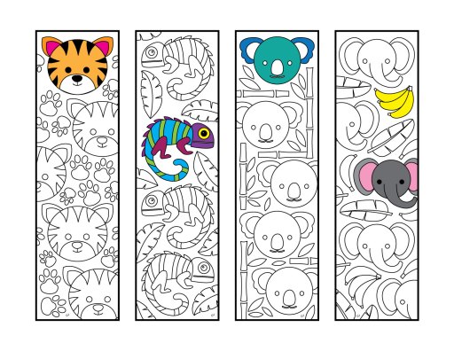 Six adorable animal bookmarks â printable coloring pages â scribble stitch