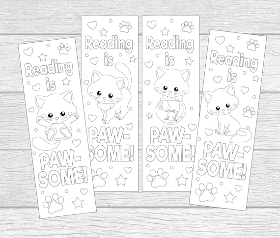 Printable color your own kitty bookmarks reading is paw