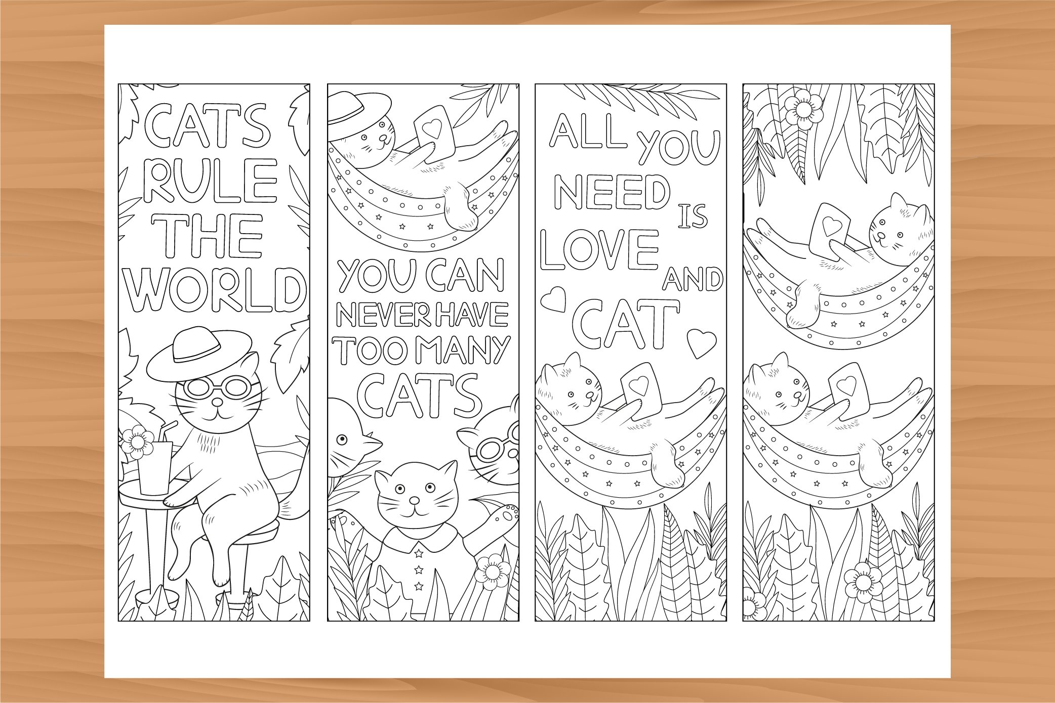 Cat bookmark coloring bookmarks