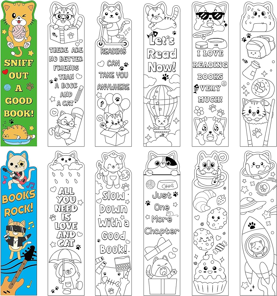 Sscha pcs color your own cat bookmarks for kids diy coloring blank bookmark for teachers classroom rewards reading enthusiasts painting bookmark for birthday party supplies goodie bag fillers buy online at best