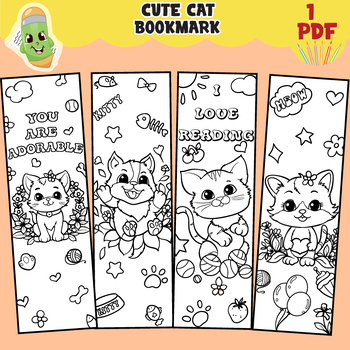 Printable cute cat coloring bookmark for kids and adults activity sheets cat