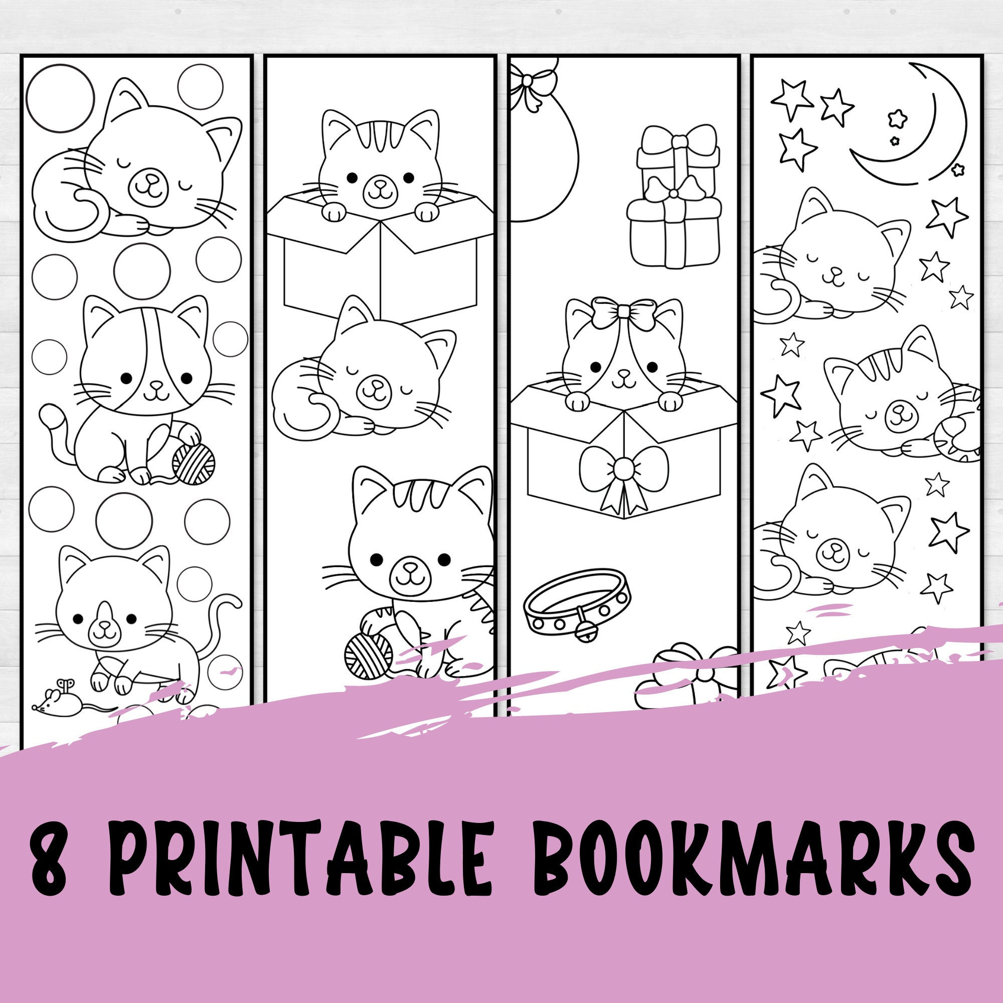 Bookmarks to color cat lover gifts for kids printable gifts for students kitten coloring pages valentines day gift for classroom