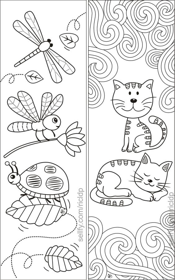 Coloring bookmarks with simple designs set cute doodles plain drawings cartoon