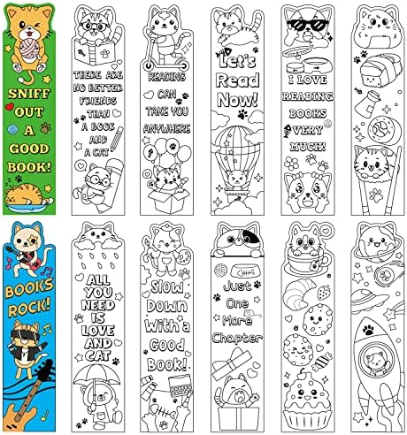 Sscha pcs color your own cat bookmarks for kids diy coloring blank bookmark for teachers classroom rewards reading enthusiasts painting bookmark for birthday party supplies goodie bag fillers office products