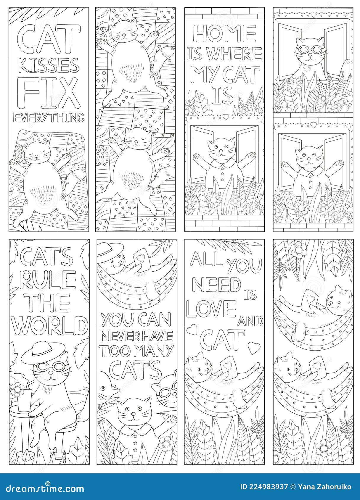 Cat coloring coloring bookmarks stock vector