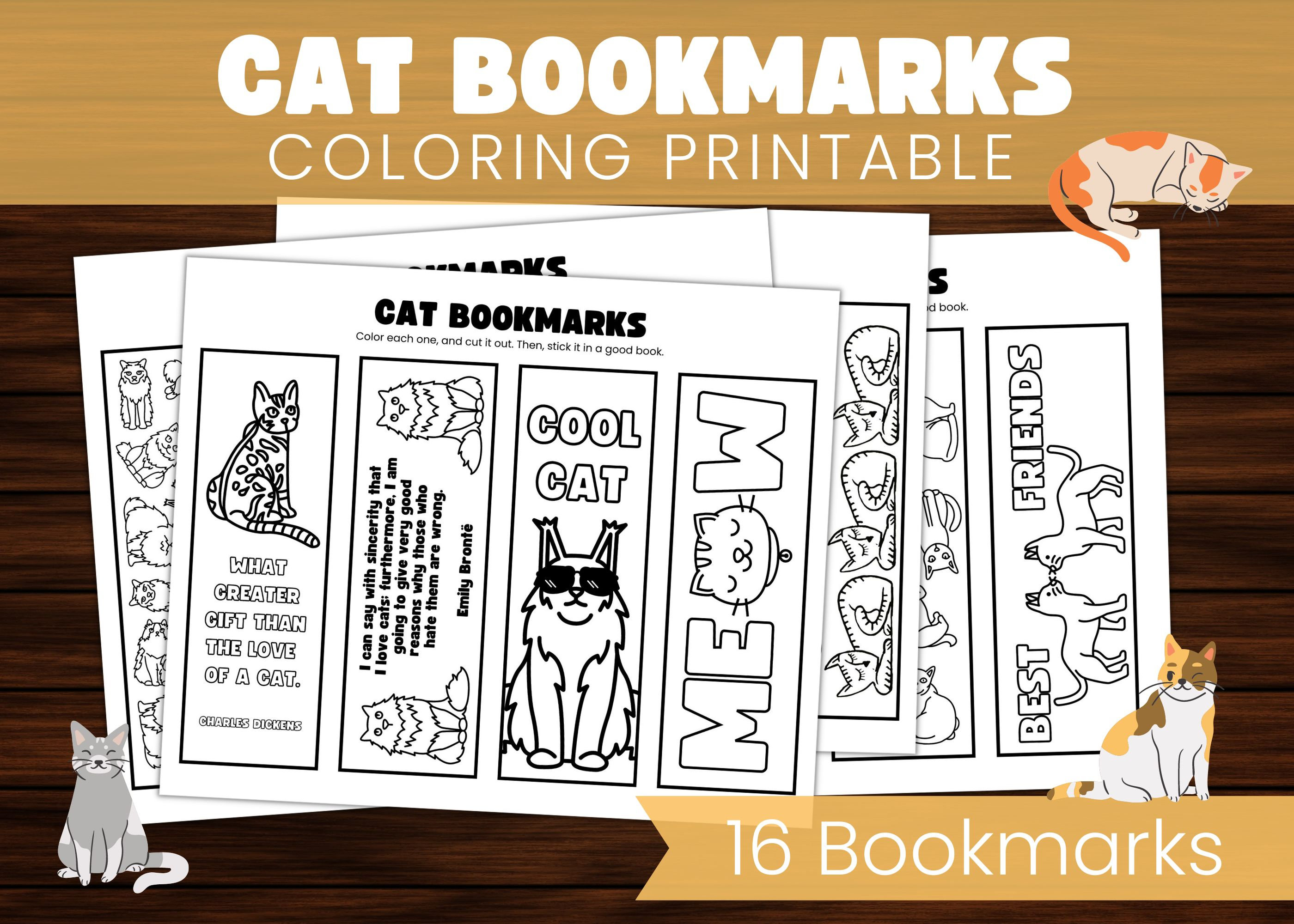 Cat printable bookmarks kitten coloring pages bookmark set