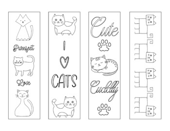 Fun and cute cat coloring pages with bookmarks for stress relief