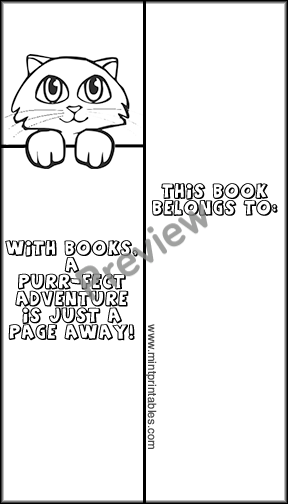 Free printable cat bookmark to color in